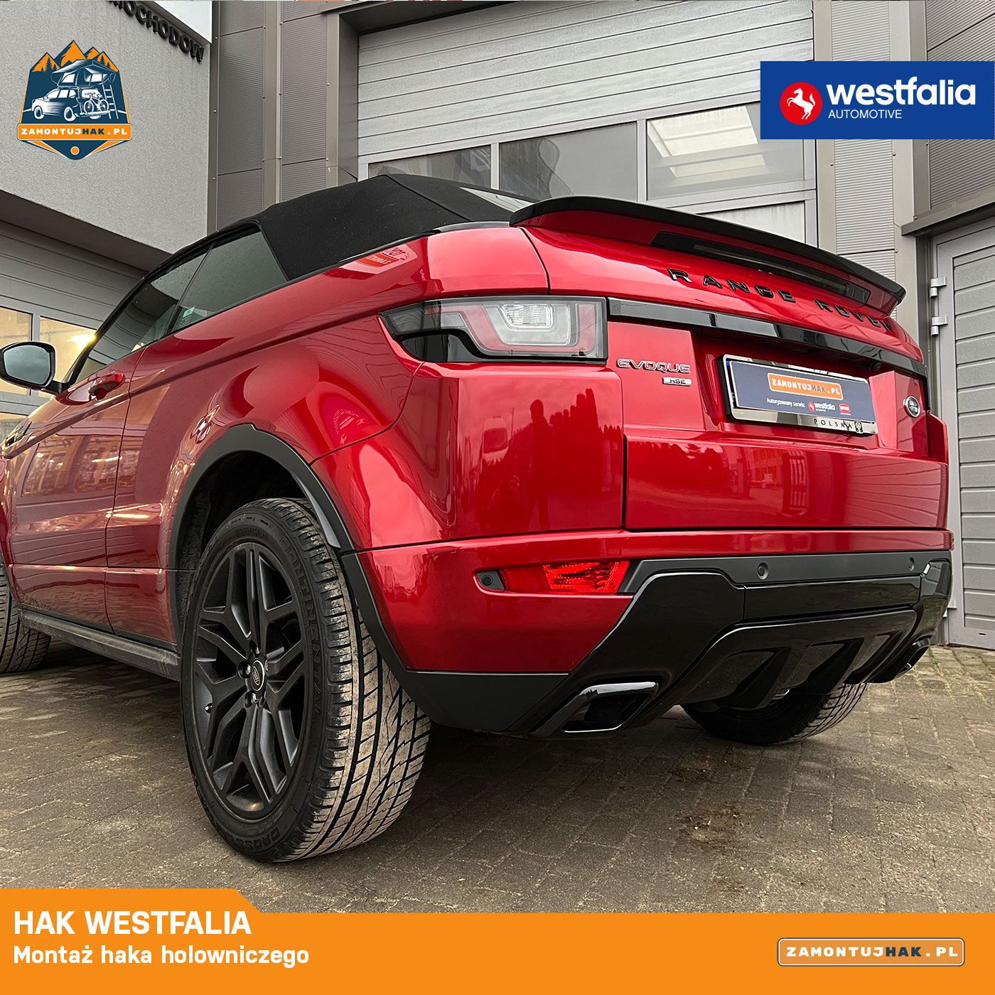 Range Rover Evoque tył auta po montażu haka wypinanego pionowo